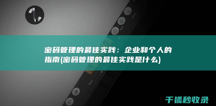 密码管理的最佳实践：企业和个人的指南 (密码管理的最佳实践是什么)